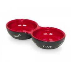 Миска для кошек двойная керамическая Чёрно-Красная 22*11,5*3,5см Нобби
