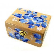 Шкатулка Синие цветы деревянная ручная роспись фото