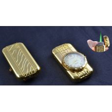 Зажигалка карманная с часами Сердечко Турбо пламя Gold фото