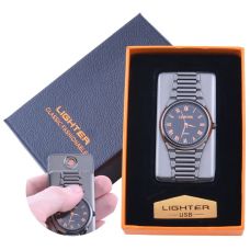 USB зажигалка Grey с часами в подарочной упаковке LIGHTER Cпираль накаливания