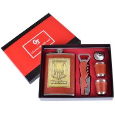Набор 5в1 Подарочный Фляга, Рюмки, Лейка, Нож Ukraine Brown