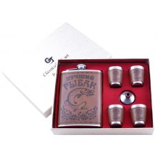 Подарочный Бокс 6в1 Фляга, Стопки, Лейка Лучший Рыбак Набор