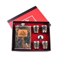 Набор 6в1 Подарочный Фляга, 4 Рюмки, Лейка Камуфляж Турист