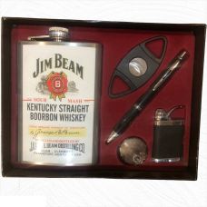 Набор 5в1: Фляга, Ручка, Ножницы для сигар, Лейка, Зажигалка, Подарочный Бокс Jim Beam