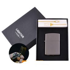 Электроимпульсная зажигалка в подарочной упаковке Lighter (Двойная молния, USB) Black