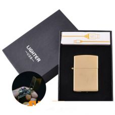 Электроимпульсная зажигалка в подарочной упаковке Lighter (Двойная молния, USB) Gold
