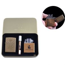 Электроимпульсная (USB) + бензиновая зажигалки в подарочной коробке + мундштук "Конопля" Набор