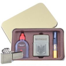 Зажигалка бензиновая в подарочной коробке (Баллончик бензина/Мундштук) Герб Украины, Type A