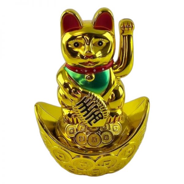 Кошка Манэки нэко машущая лапой на чаше богатства 13,5х9,5х6.5 см Статуэтка