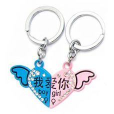 Брелоки для влюбленных (Q) "Сердечко с крылышками"  голубой-розовый