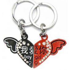 Брелоки для влюбленных (Q) "Сердечко с крылышками" черный-красный