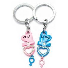 Брелоки для влюбленных (Q) "Сердечки" розовый-голубой