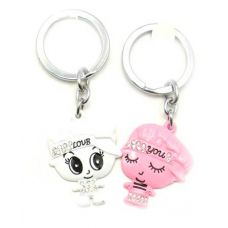 Брелоки  для влюбленных (Q) "Мальчик с девочкой" бело-розовые
