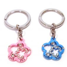 Брелоки  для влюбленных (Q) "Цветочки" сине-розовые