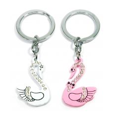 Брелоки  для влюбленных (Q) "Лебеди" бело-розовые