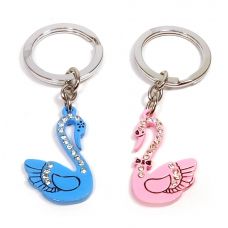 Брелоки для влюбленных (Q) "Лебеди" розово-синие