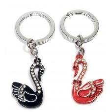 Брелоки  для влюбленных (Q) "Лебеди" черно-красные
