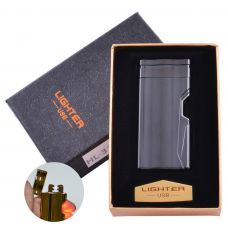 Электроимпульсная зажигалка в подарочной упаковке Lighter (Двойная молния, USB) Fire Black