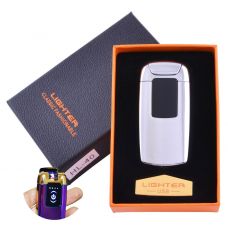 Электроимпульсная зажигалка в подарочной упаковке Lighter (Двойная молния, USB) Runner Silver