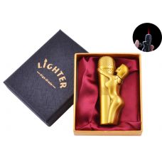 Зажигалка в подарочной коробке Девушка на Микрофоне (Турбо пламя)  Gold