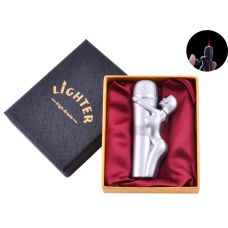 Зажигалка в подарочной коробке Девушка на Микрофоне (Турбо пламя)  Silver