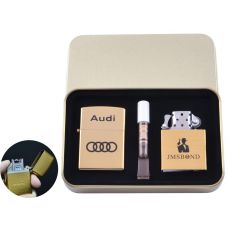 Электроимпульсная (USB) + бензиновая зажигалки в подарочной коробке + мундштук AUDI Набор