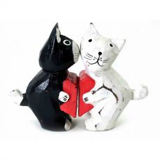 Статуэтка Кошки Набор пара Черный и белый с сердечком дерево (11,5х8х3 см)