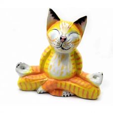 Статуэтка Кот в позе лотоса деревянный Желтый (15х15х18 см)