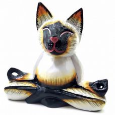 Статуэтка Кот в позе лотоса деревянный Цветной (15х15х18 см)