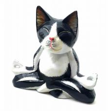 Статуэтка Кот в позе лотоса деревянный Черный (15х15х18 см)