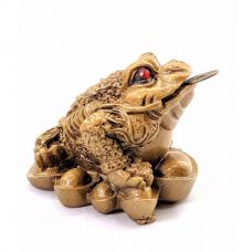 Статуэтка Жаба на монетах каменная крошка желтая (5х4х4 см)