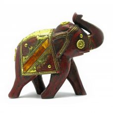 Статуэтка Слон деревянный винтажный с медными вставками H-16 см