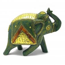 Статуэтка Слон деревянный винтажный с медными вставками (h-20 см)