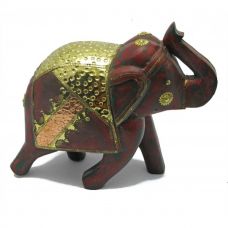 Статуэтка Слон деревянный винтажный с медными вставками H-25 см