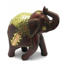 Статуэтка Слон деревянный винтажный с медными вставками H-30 см